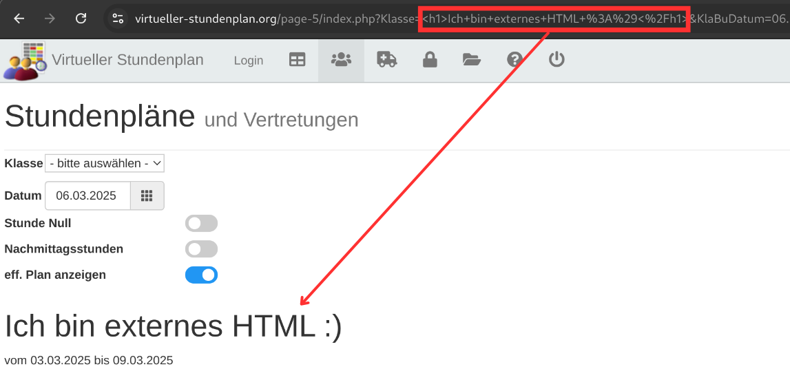 Ein Beispiel für Cross-Site-Scripting auf dem Stundenplan